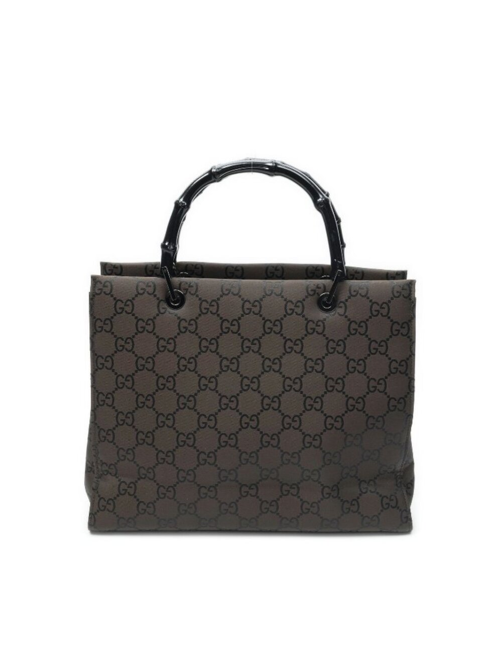 Gucci Large Square Bamboo Tote Bag Dark Brown GG Nylon Canvas